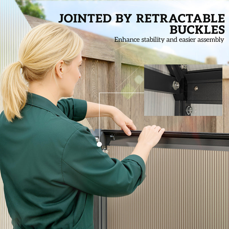Walk-In Polycarbonate Greenhouse | Swing Door, Roof Vent & Ground Stakes – Black Outsunny