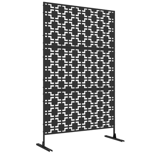 Metal Privacy Screen Outdoor Garden Divider with Decorative Grid Panel Design, Black