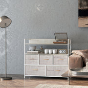 Rustic Chest of 5 Fabric Storage Drawers in Natural Wood Finish for Bedroom