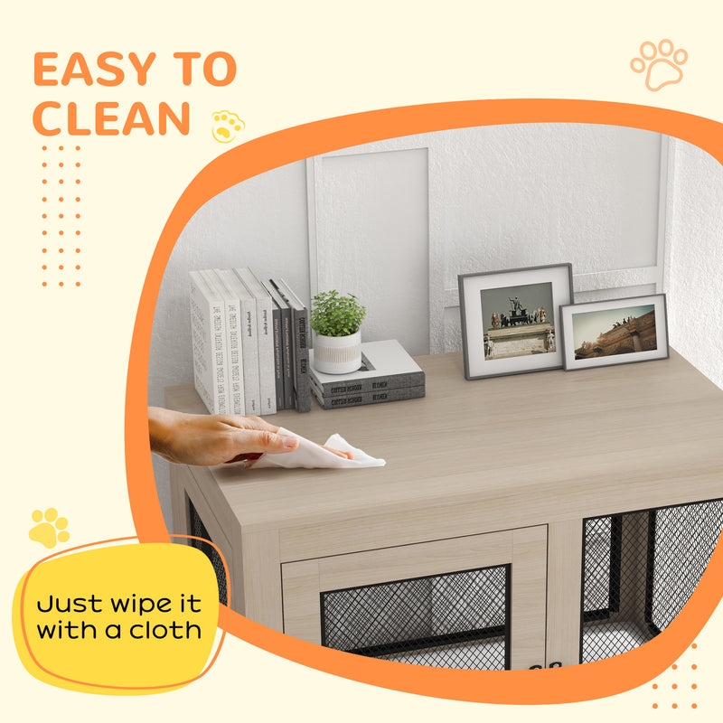 2 in 1 Dog Crate and Side Table with Soft Cushion and Double Doors for Large Dogs, Grey