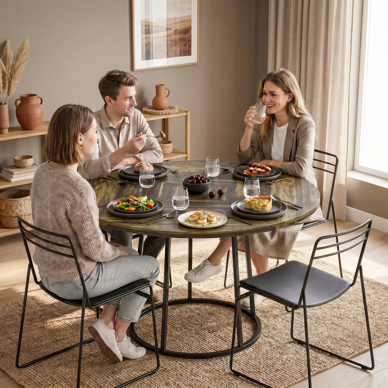 Round Dining Table for Small Kitchens or Flats Seats 4 to 6 Easy Clean Rustic Brown