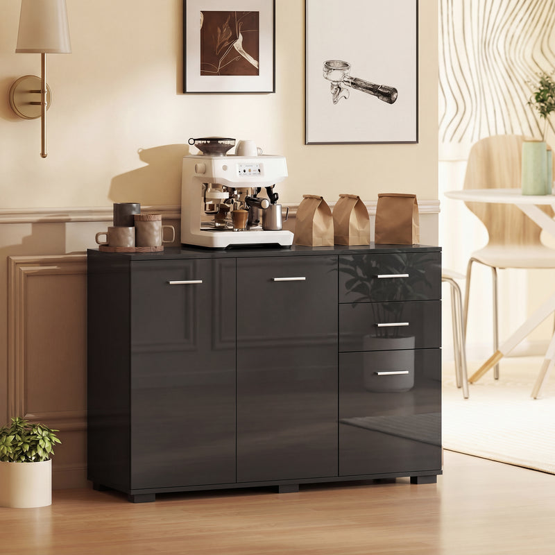 Sideboard with Drawers and Cupboards for Organised Home Storage High Gloss Black AOSOM