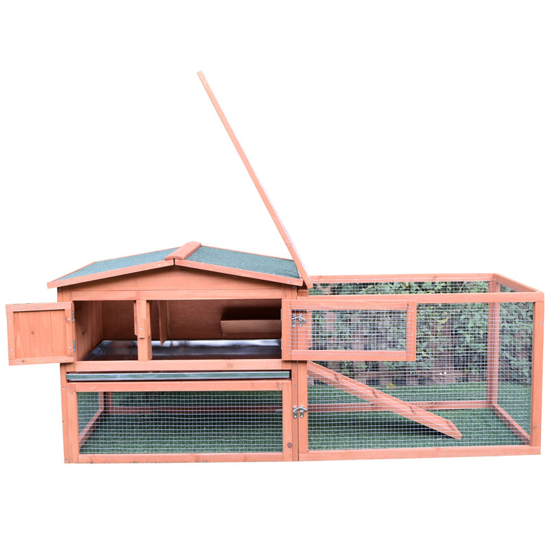 2 Tier Wooden Guinea Pig Hutch With Ramp Ideal For Outdoor Use, Natural Wood Colour