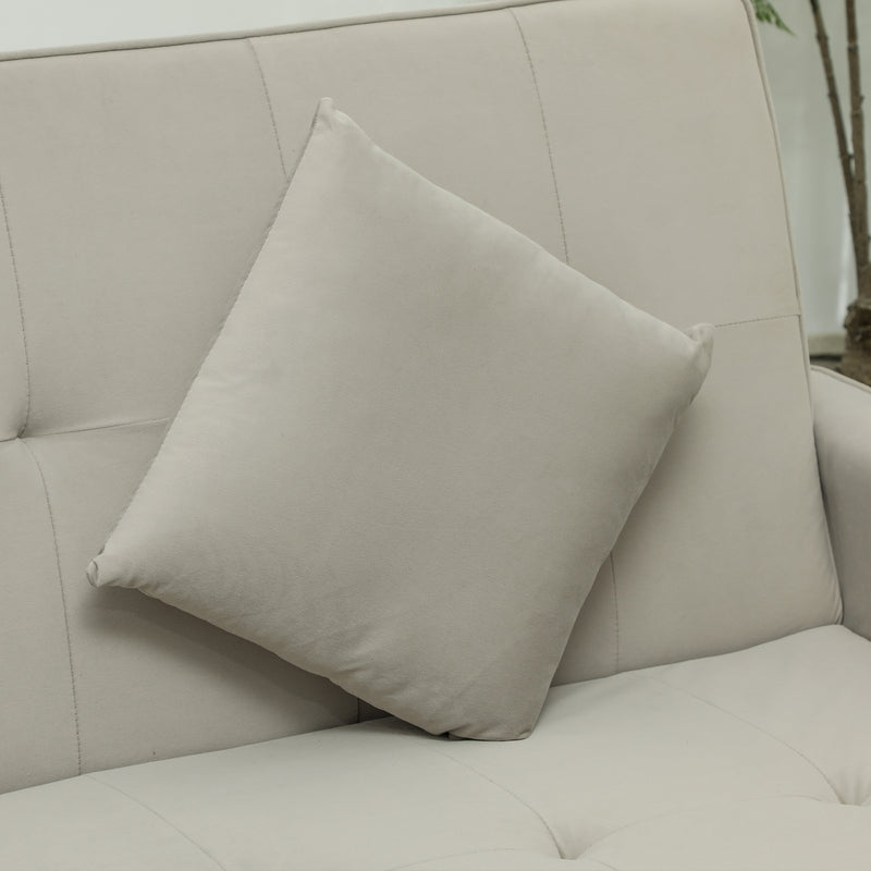 Beige Three Seater Velvet Feel Sofa Bed Stylish and Comfortable by HOMCOM
