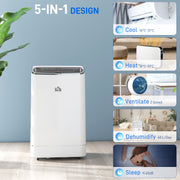 14000 BTU Smart WiFi Mobile Air Conditioner With Dehumidifier For Rooms Up To 35m2 White