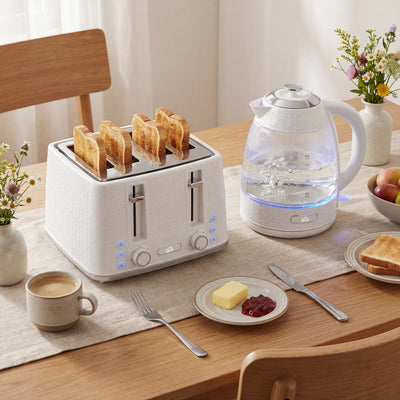 4 Slice Toaster and 17L Rapid Boil Kettle Set With Adjustable Controls Cream AOSOM