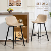 Set of 2 PU Leather Bar Stools with Backrest and Footrest for Kitchen or Breakfast Bar Light Brown