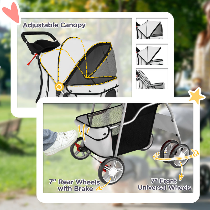 Pet Stroller for Small Dogs and Cats with Mesh Windows and Storage Basket Grey AOSOM