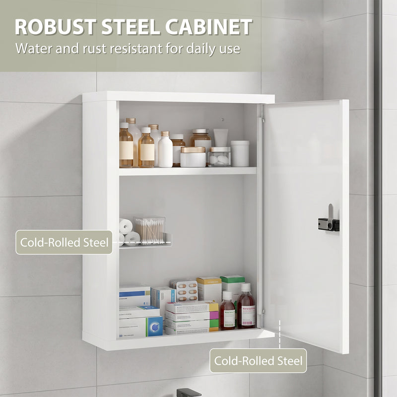Locking Medicine Cabinet with Combination Code for Safe Organised Storage White Red