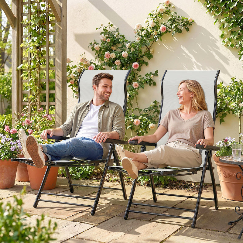 Folding Garden Recliner Chairs Set of 2 with Adjustable Back and Footrest Light Grey Outsunny