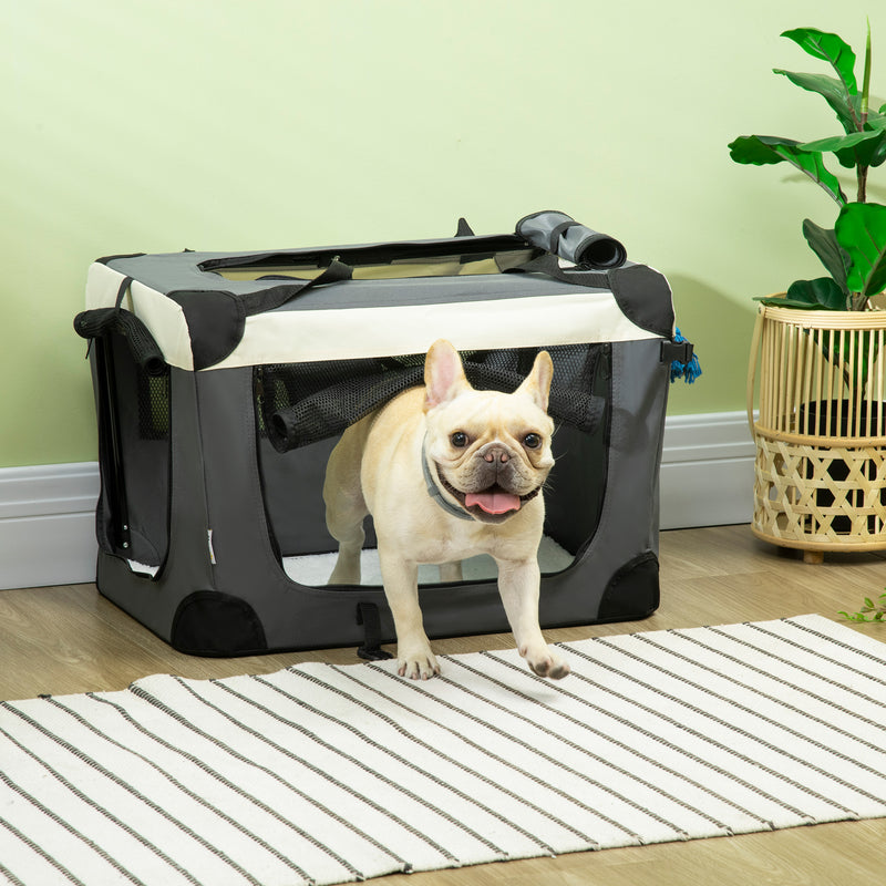 Grey 60cm Foldable Pet Carrier With Cushion for Miniature Dogs and Cats by PawHut