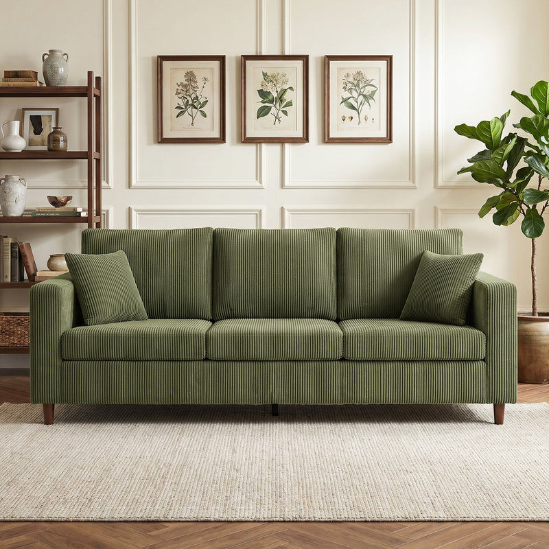 Three Seater Sofa for Spacious Family Lounging with Deep Cushions and Corduroy Fabric
