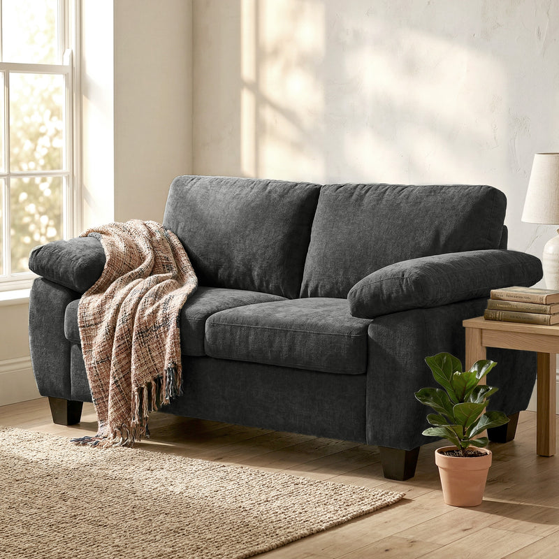 2 Seater Sofa for Small Spaces with Thick Cushions and Soft Chenille Fabric Dark Grey