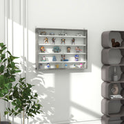 5 Tier Wall Display Shelf Unit With Glass Doors And Adjustable Shelves Grey Wood Grain