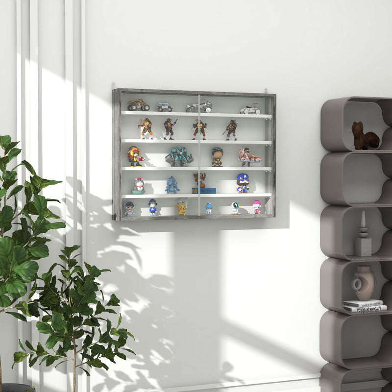 5 Tier Wall Display Shelf Unit With Glass Doors And Adjustable Shelves Grey Wood Grain