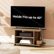 Modern TV Stand With Storage Shelves and Wheels for Bedroom or Living Room Walnut AOSOM