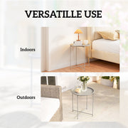 Folding Garden Side Table with Removable Tray for Easy Outdoor Serving White Outsunny