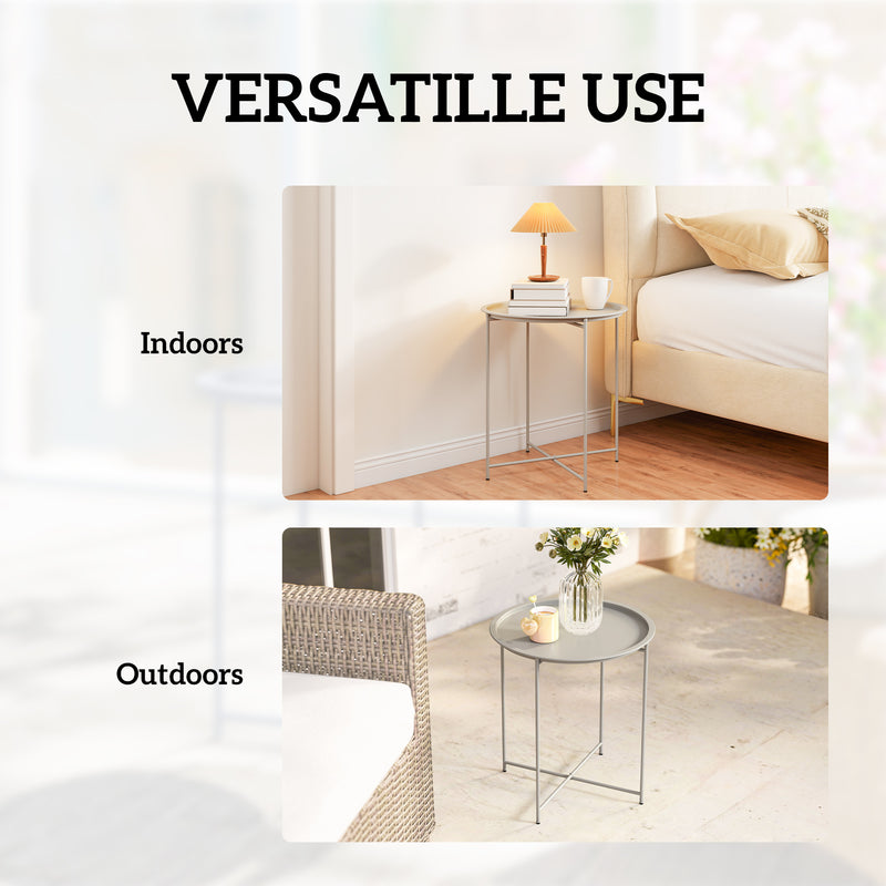 Folding Garden Side Table with Removable Tray for Easy Outdoor Serving White Outsunny