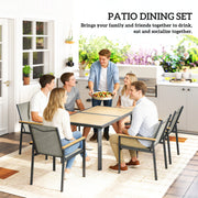 Garden Dining Set 6 Seater with Easy Clean Table and Breathable Chairs, Teak Outsunny