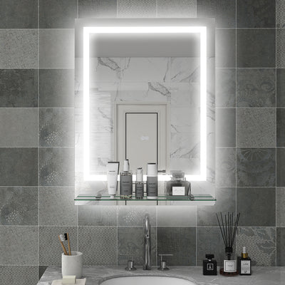 Large LED Bathroom Vanity Mirror with Shelf Smart Touch Anti Fog and 3 Light Settings White