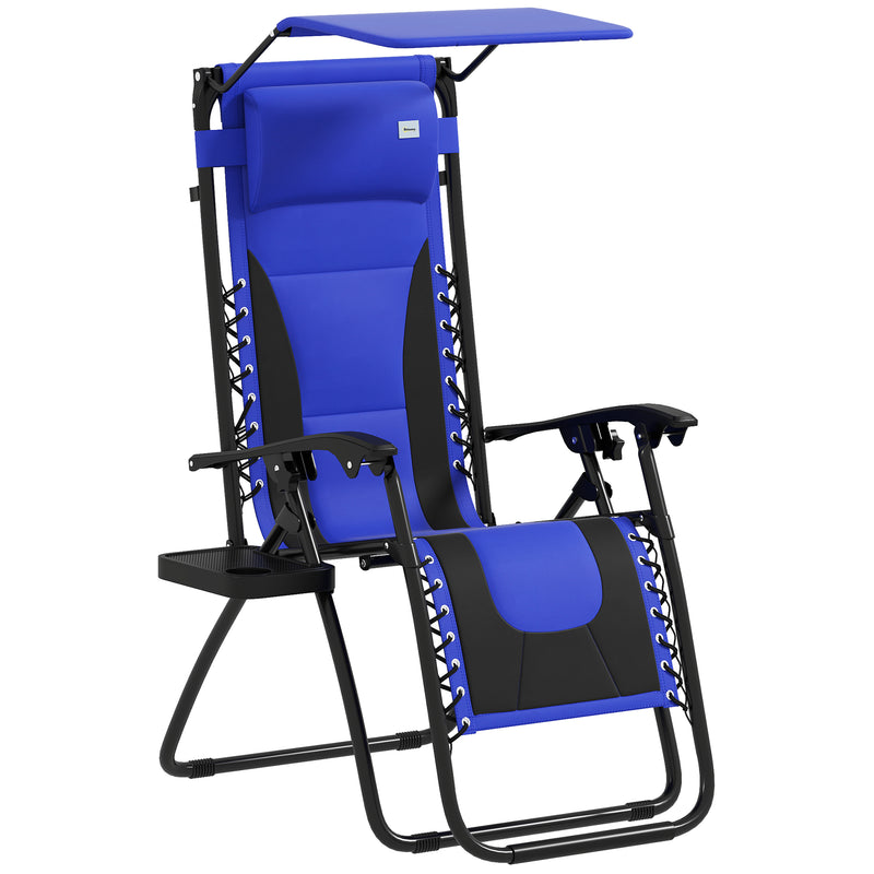 Blue Zero Gravity Outdoor Reclining Lounger Chair with Shade Cushion and Cup Holder by Outsunny
