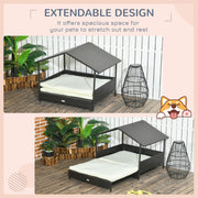 Extendable Elevated Rattan Dog Bed with Roof and Removable Cushion for Outdoors Cream