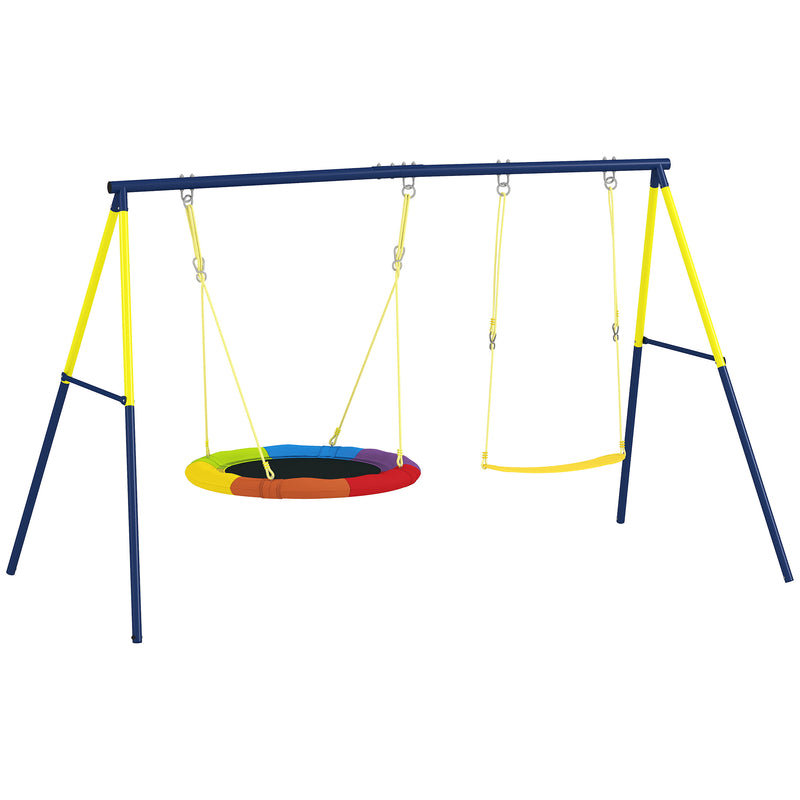 Kids Garden Swing Set with Nest and Belt Swings for Safe Outdoor Play Multicolour AOSOM