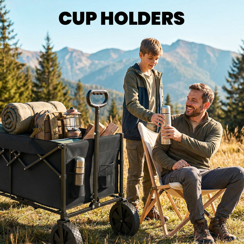 Festival Trolley for Camping and Outdoor Events with Folding Frame and Cup Holders Black Outsunny