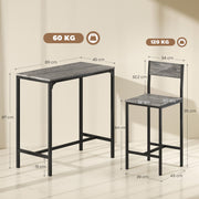 3 Piece Industrial Bar Table Set with Stools and Backrests for Small Dining Areas Grey