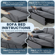 Corner Sofa Bed with Storage and USB Charging for Flexible Guest Sleeping Grey AOSOM