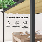 Khaki 3 x 4m Aluminium Pergola with Retractable Roof for Garden and Patio by Outsunny