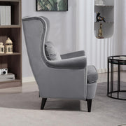 Dark Grey Velvet Accent Chair with High Back and Cushion for Living Room or Bedroom
