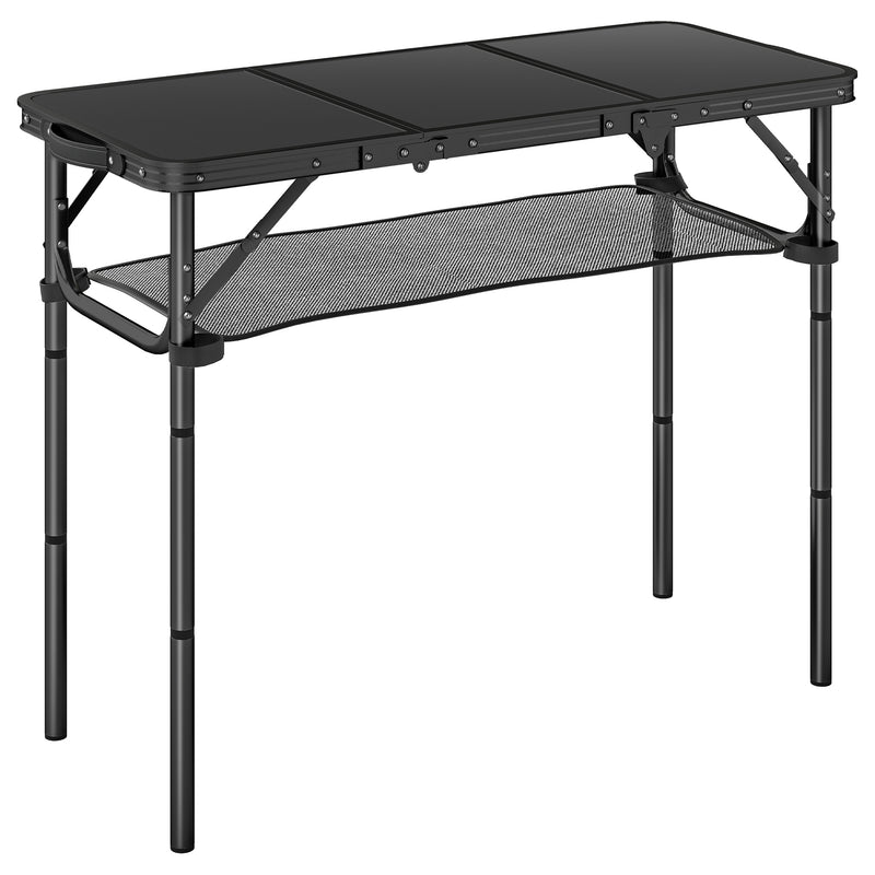 Folding Picnic Table with Mesh Shelf for Easy Outdoor Meals and Camping Black