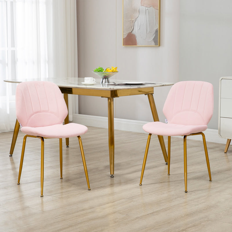 Set of 2 Velvet Dining Chairs with Padded Seat and Steel Legs for Comfort Pink