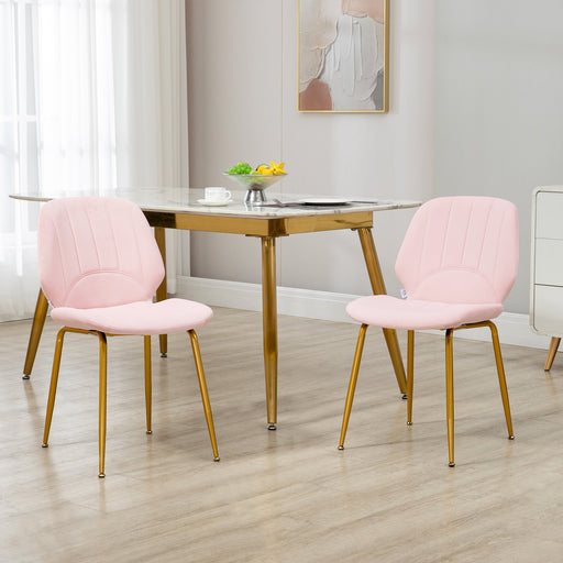 Set of 2 Velvet Dining Chairs with Padded Seat and Steel Legs for Comfort Pink