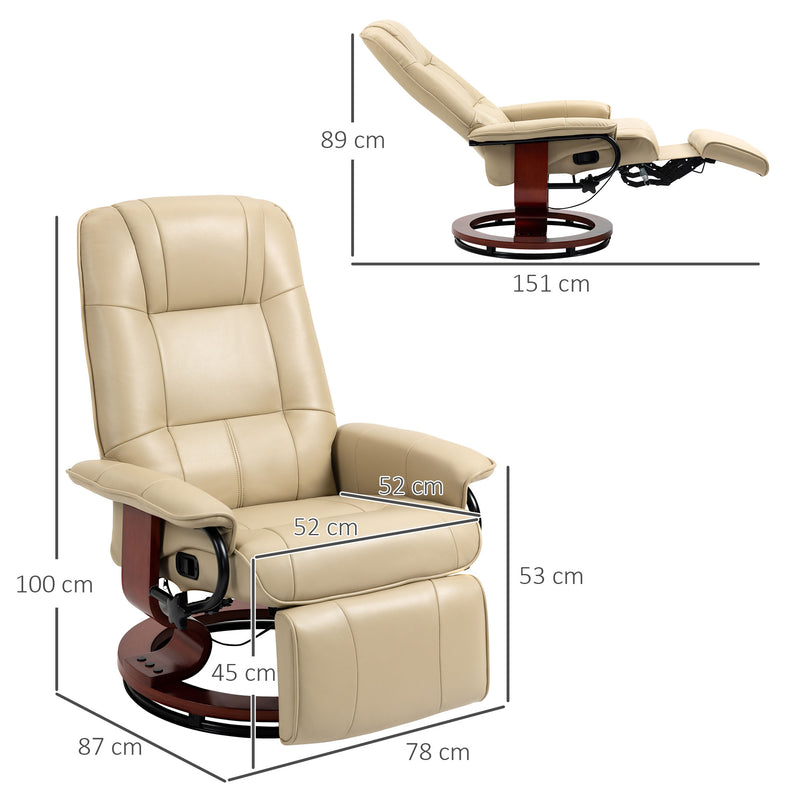 Reclining Faux Leather Armchair with Footrest for Home Comfort and Relaxation Cream