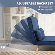 Two Seater Linen Look Sofa Bed Converts to Guest Sleeper for Small Spaces Dark Blue