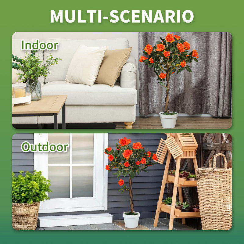 Set of 2 Artificial White Rose Plants 90cm Fake Floral Decor for Indoor or Outdoor by Outsunny