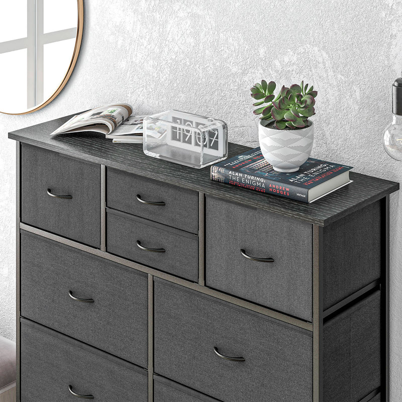 10 Drawer Fabric Chest of Drawers with Steel Frame for Bedroom Storage Black