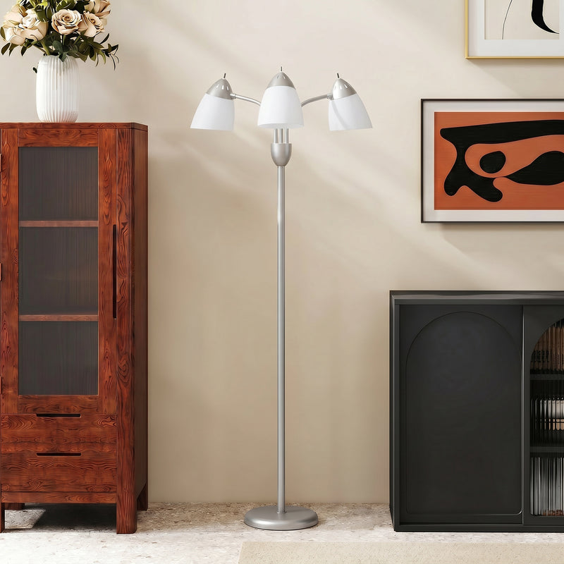 Floor Lamp with 3 Adjustable Shades for Flexible Living Room or Office Lighting Silver Tone