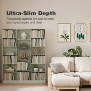 Slim Bookcase with Adjustable Shelves for Small Spaces and Hallways in Light Green by Homcom