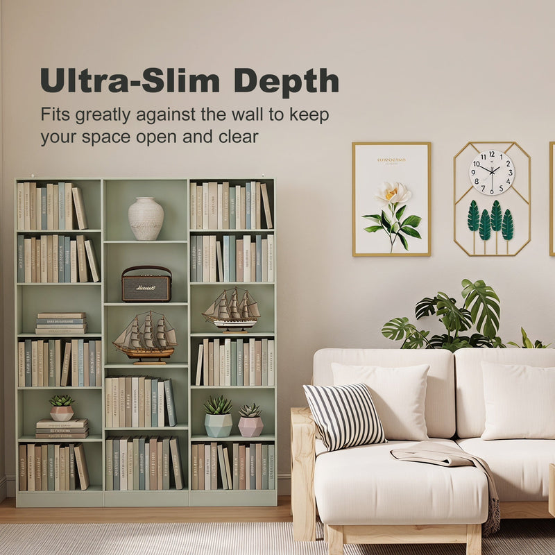 Slim Bookcase with Adjustable Shelves for Small Spaces and Hallways in Light Green by Homcom
