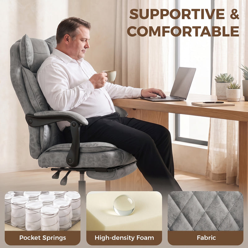 Office Chair for Big and Tall Adults with Wide Seat and Reclining Back Support Grey
