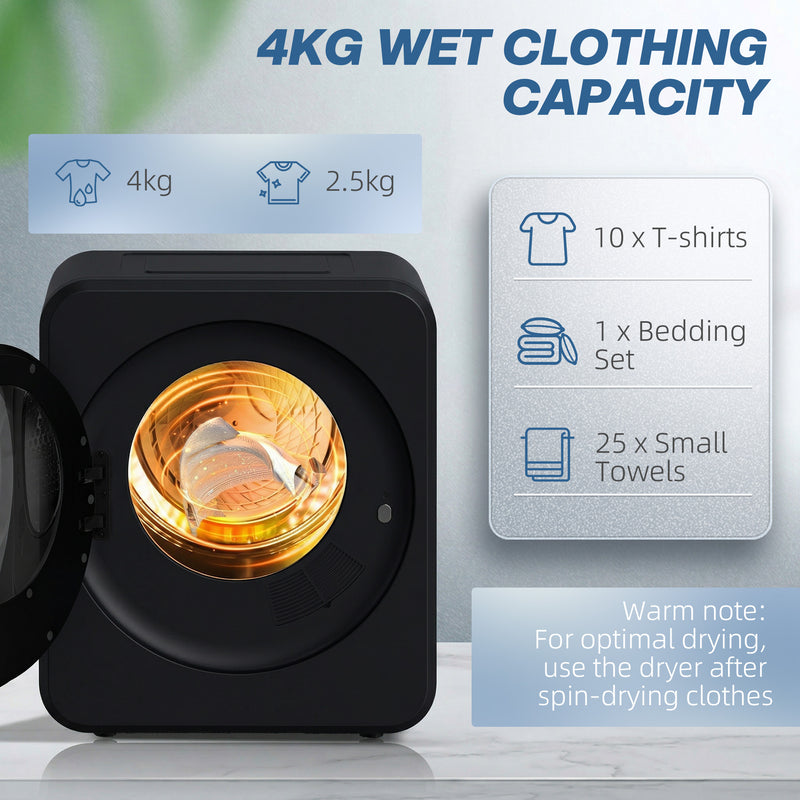 Compact Tumble Dryer for Small Spaces with Quick Drying and Wall Mount Option Black AOSOM