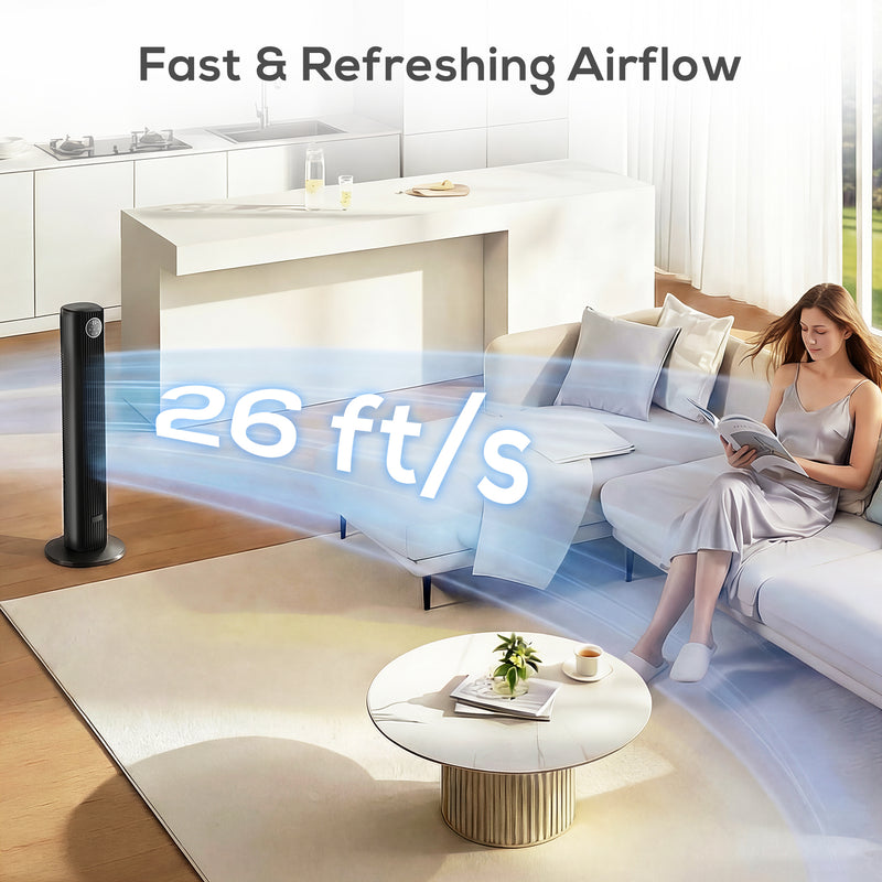 Tower Fan for Quiet Energy Efficient Cooling with 12 Speeds and Slim Design Black AOSOM