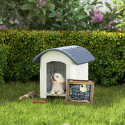 Outdoor Plastic Dog Kennel With Waterproof Roof And Raised Removable Floor Grey AOSOM