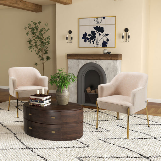 Set of 2 Velvet Accent Armchairs with Gold Legs for Living Room or Bedroom Use White