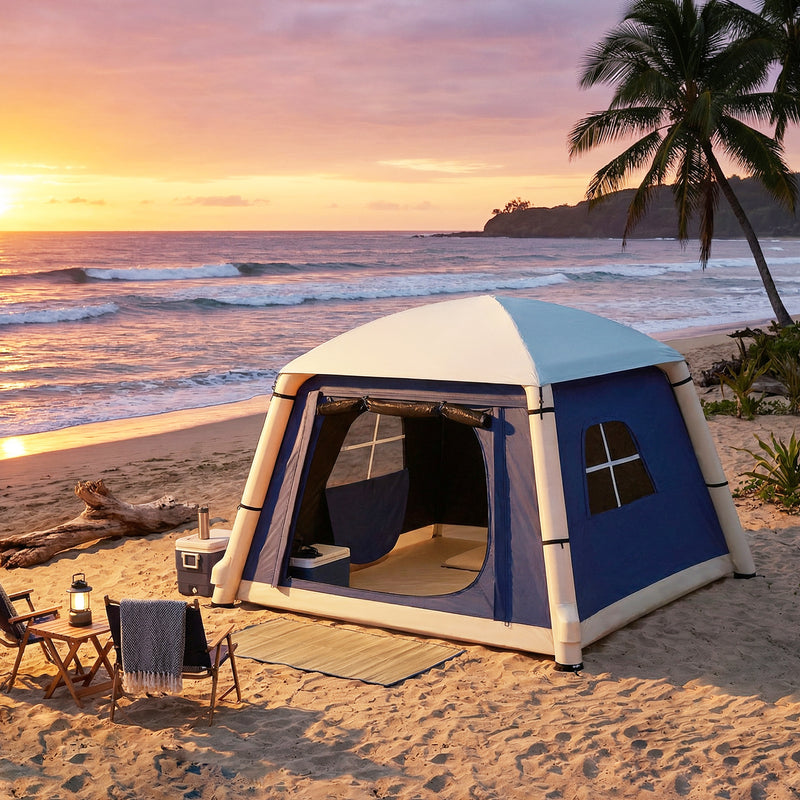 Inflatable 2 Person Camping Tent Quick Setup with Pump and Carry Bag Dark Blue