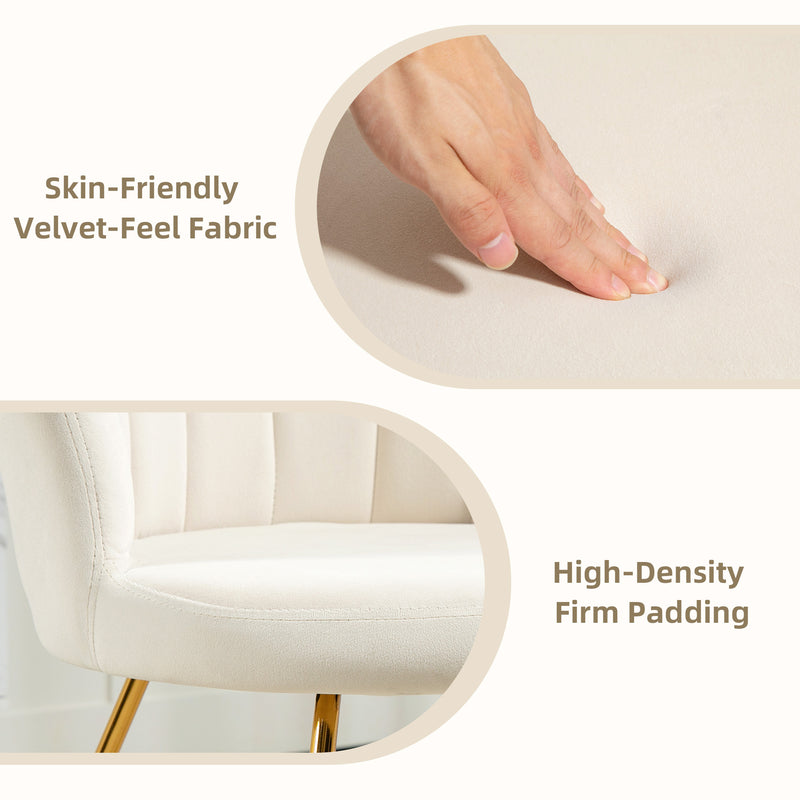 Cream Velvet Lotus Petal Accent Chair with Gold Legs Plush Upholstery and Stylish Design