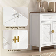 Hallway Sideboard with Adjustable Shelves and Drawers for Organised Storage White Brown Homcom